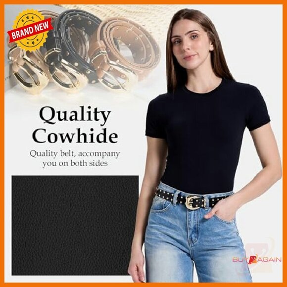 Genuine Leather Studded Belt Adjustable Punk Style 41.3 Inches main image 8